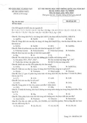 Đề thi Trung học phổ thông Quốc gia môn Hóa học năm 2017 - Mã đề 205